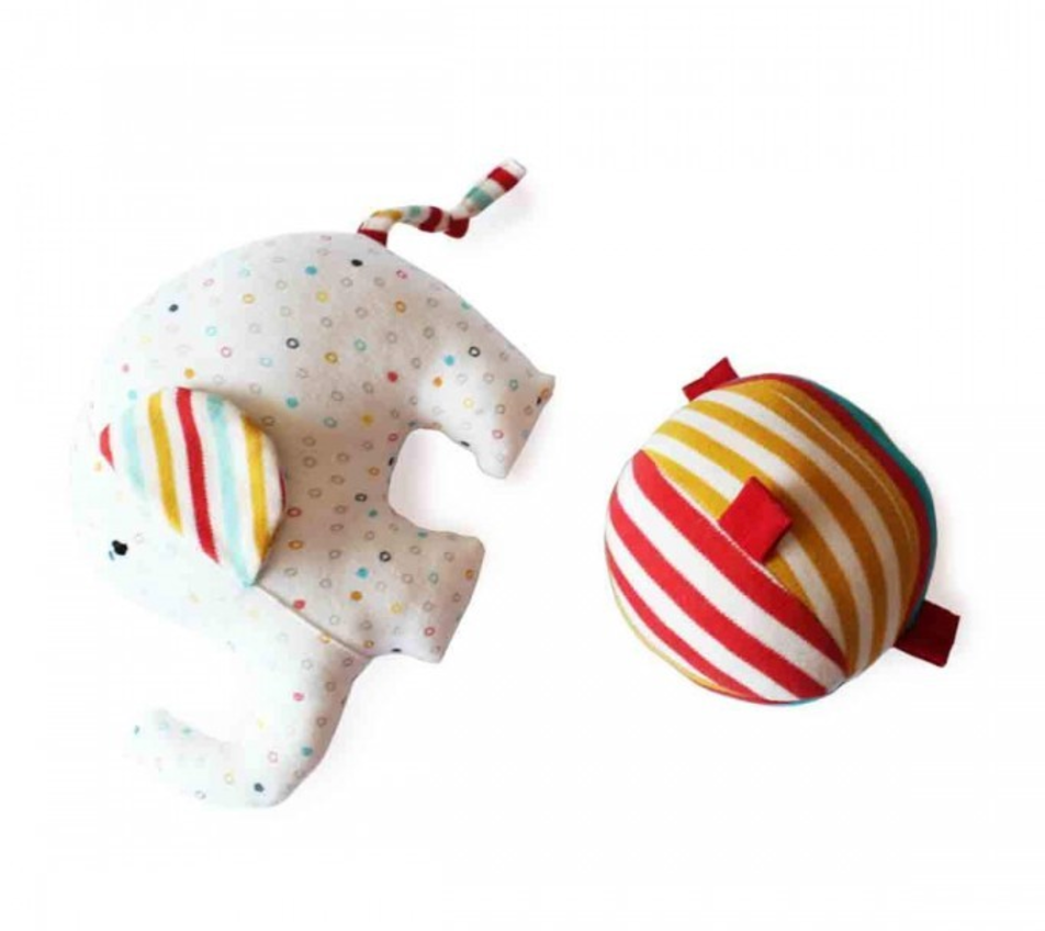 Shumee Ele & Ball Baby Rattle Organic Plush Soft Toy (0-3 years)