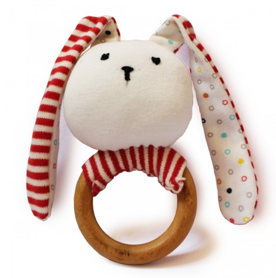 Shumee Striped Bunny Teether & Rattle Ring Toy (0-2 Years Old)