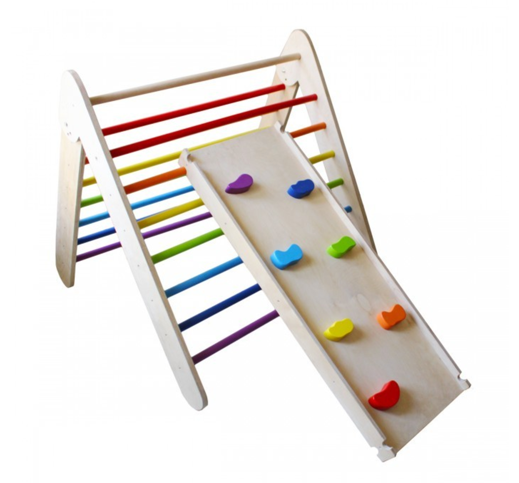 Shumee Wooden Rainbow Pikler Triangle + Slider and Climber Toy for (6 months - 5 years)