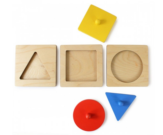 Shumee Montessori Wooden Shapes Peg Puzzle - set of 3 (9 months -2 years)