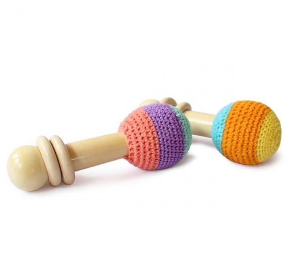 Shumee Organic Crochet Shaker Wooden Baby Rattle Toy (0-2 years old)