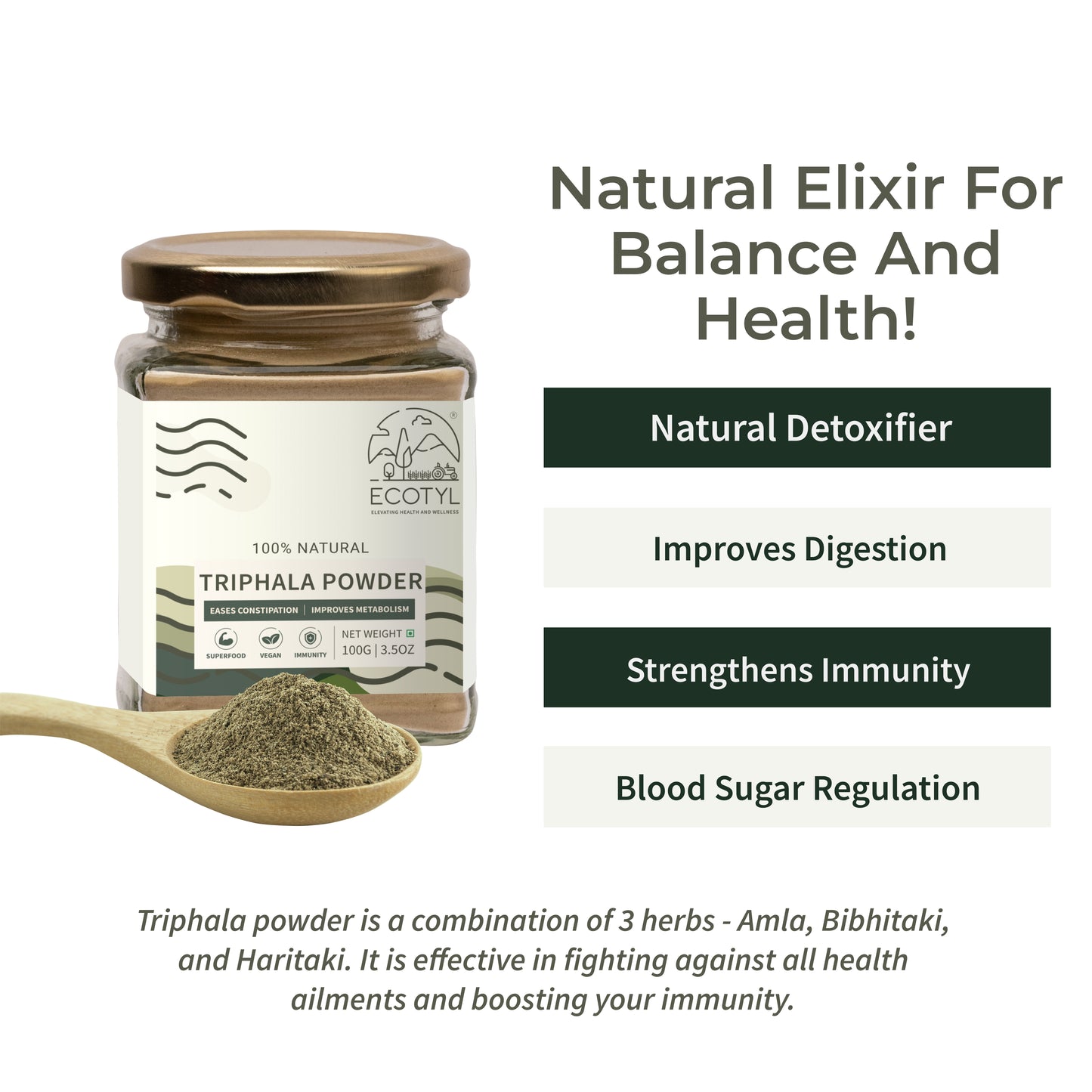 Ecotyl Triphala Powder | Triphala Churna | Improves Digestion | 100g