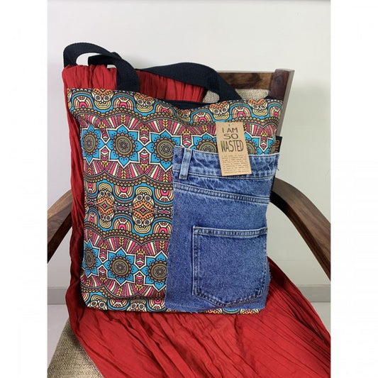 Upcycled Floral Denim Tote Bag