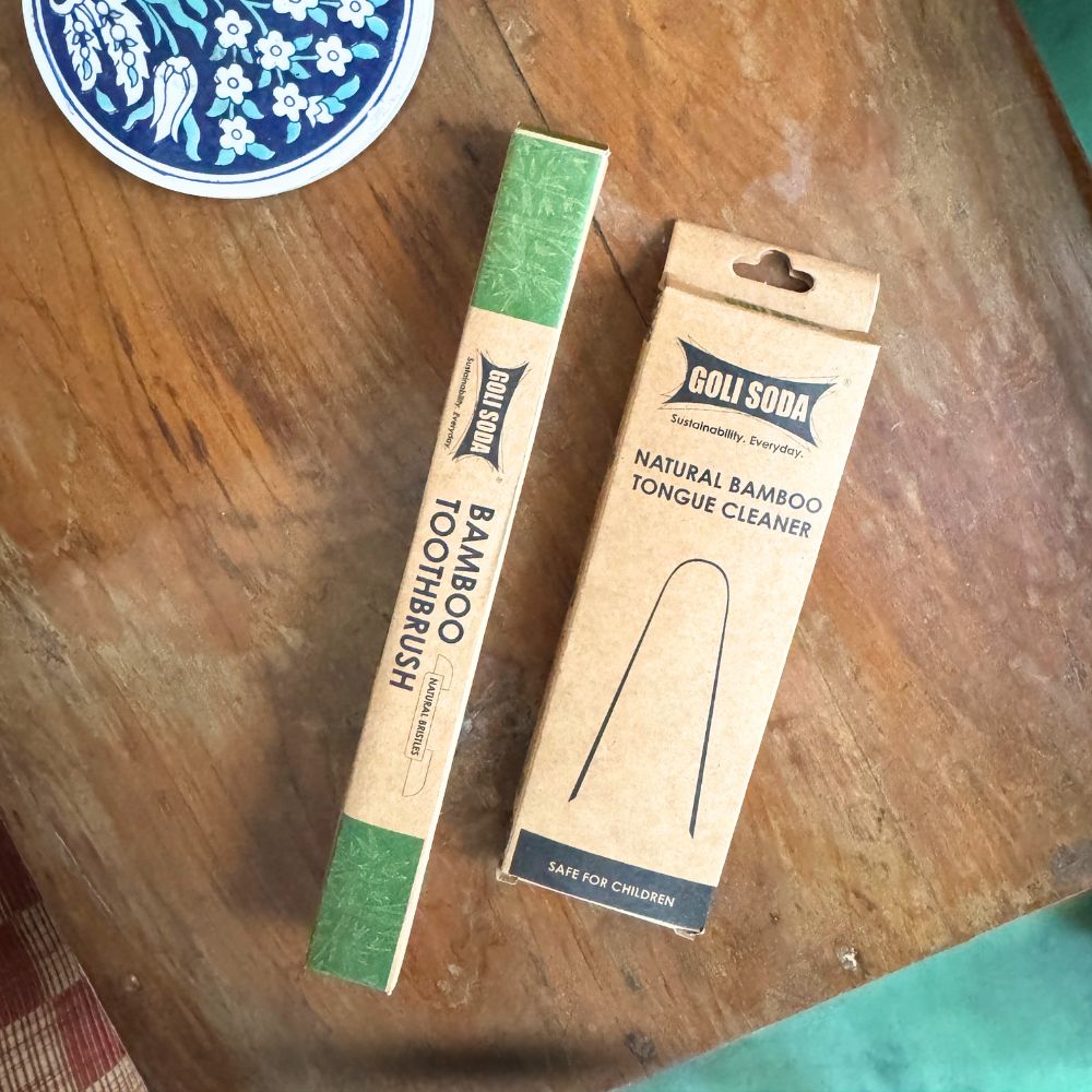 Natural Bamboo Toothbrush with Soft Plant Bristles & Bamboo Tongue Cleaner