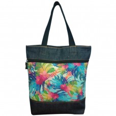 Upcycled Tropical Denim Tote Bag